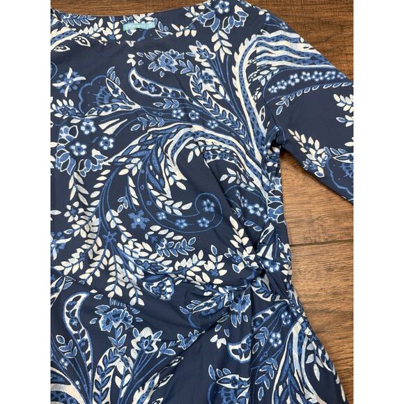 J McLaughlin Women's Size XS Blue Floral Print 3/4 Sleeve Sheath Dress - Picture 3 of 8